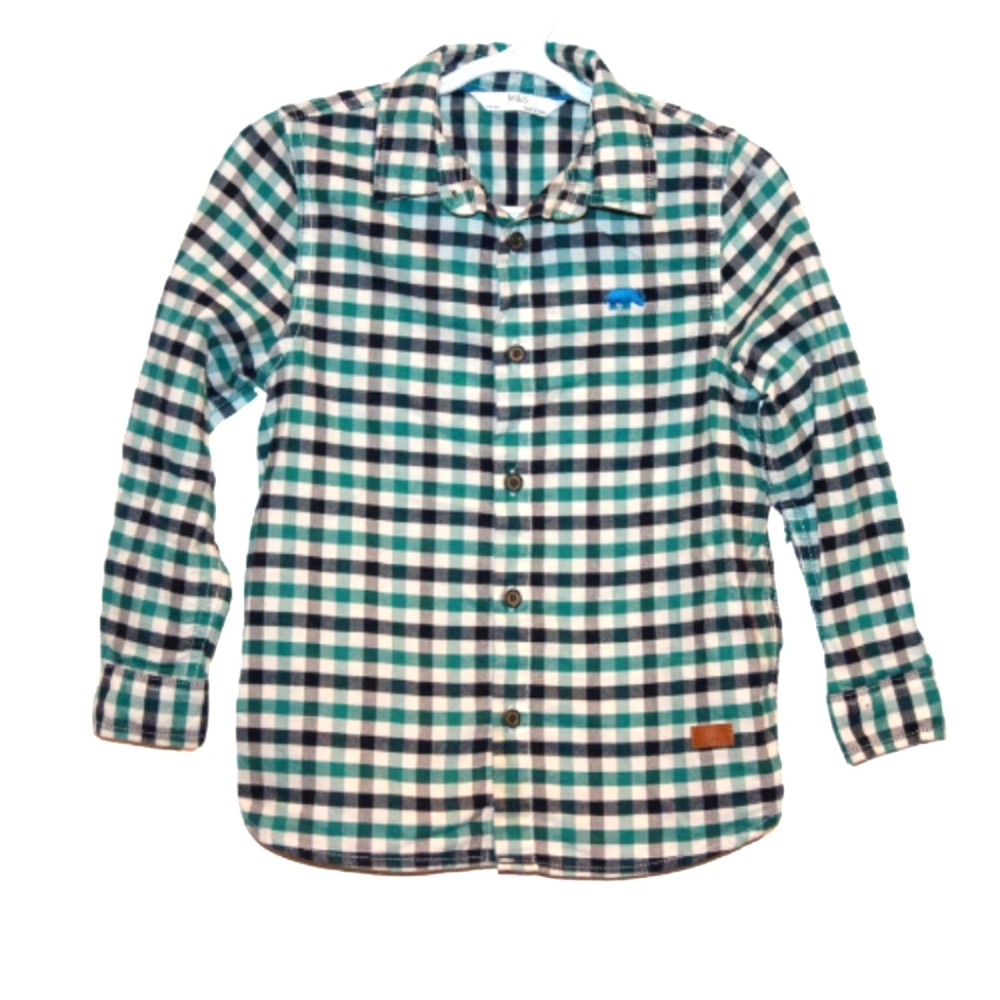 3/$20 🏷 M & S Green and Black Plaid Flannel Shirt Size 3/4